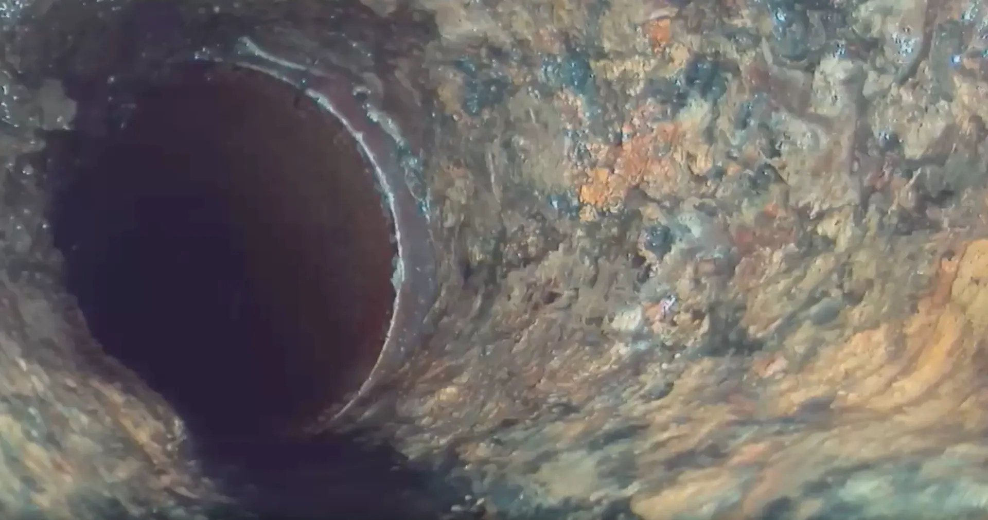 Drain camera inspection showing scale and buildup inside a clogged pipe in Columbus, Ohio