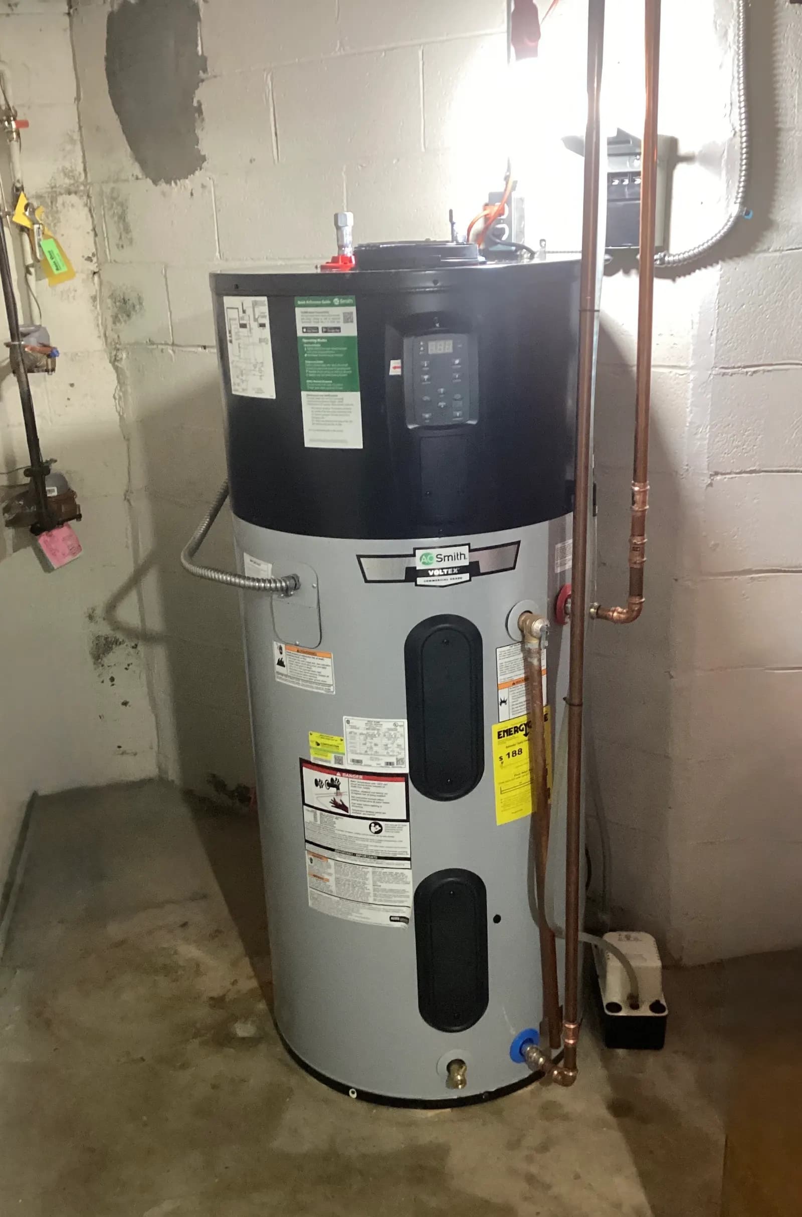 A.O. Smith Voltex hybrid heat pump water heater installed by Allegiant Plumbing in Columbus, Ohio