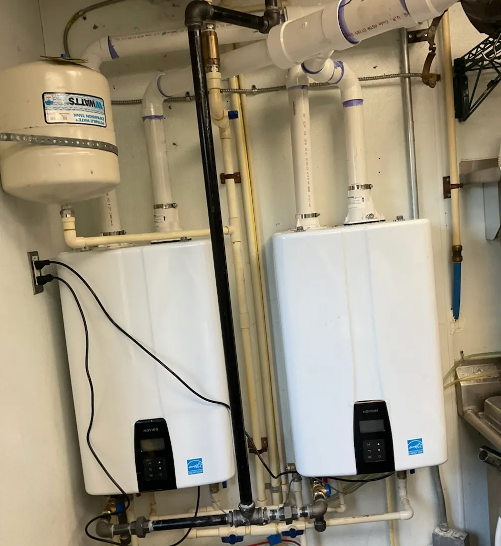 Pair of Navien tankless water heaters installed by Allegiant Plumbing in Columbus, Ohio